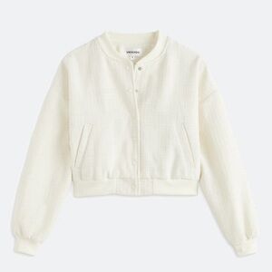 VIGOSS Cream Textured Tweed Bomber Jacket